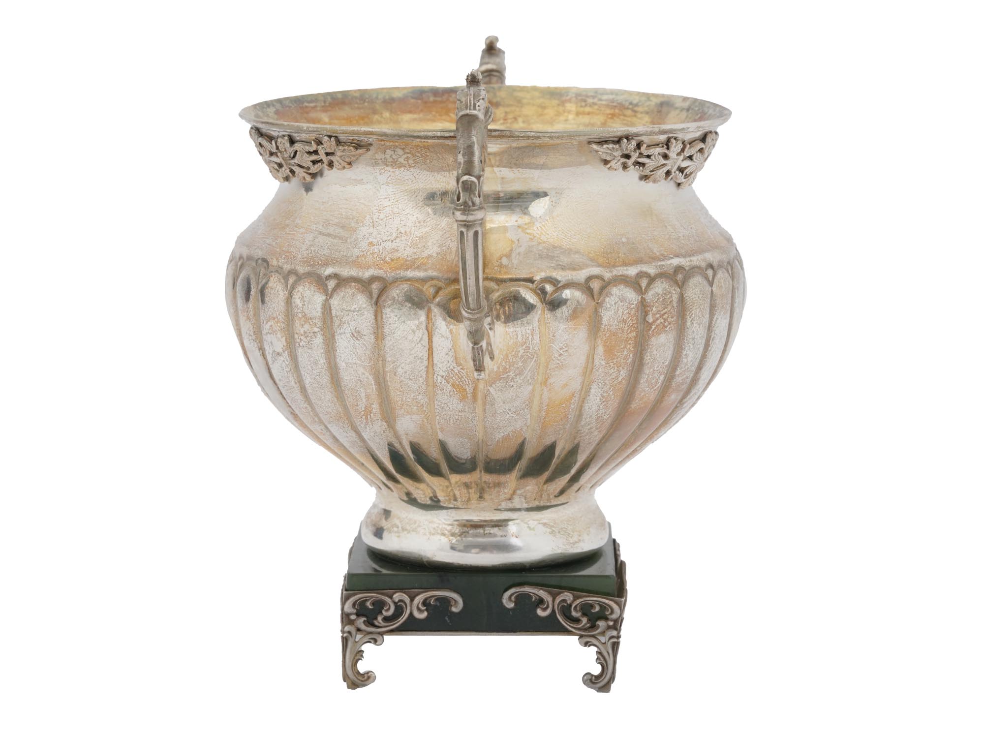 RUSSIAN SILVER GOLD WASH BOWL ON NEPHRITE BASE PIC-4